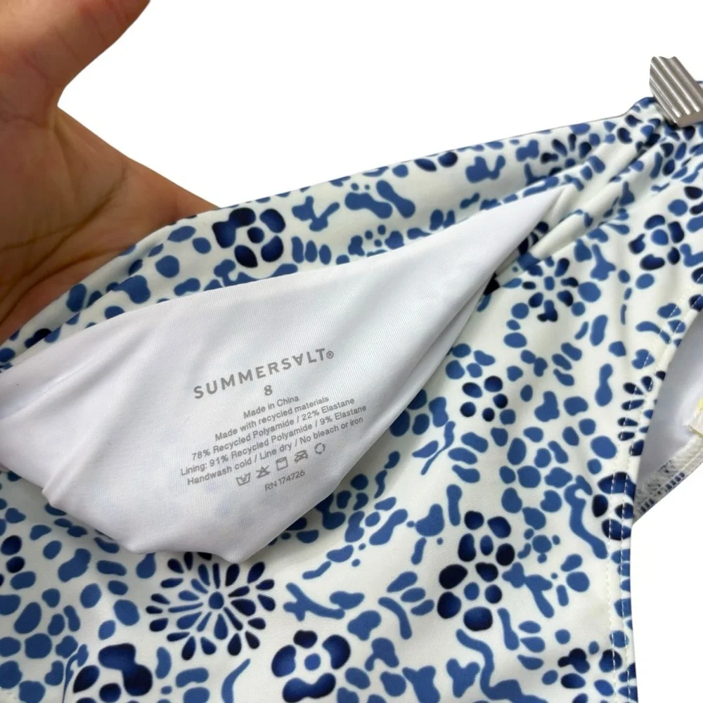 Summersalt Floral White Blue High Waisted Swim‎ Bottoms Size 8